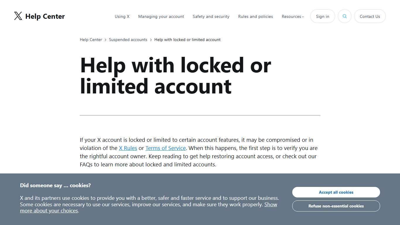 Locked or restricted X accounts X Help