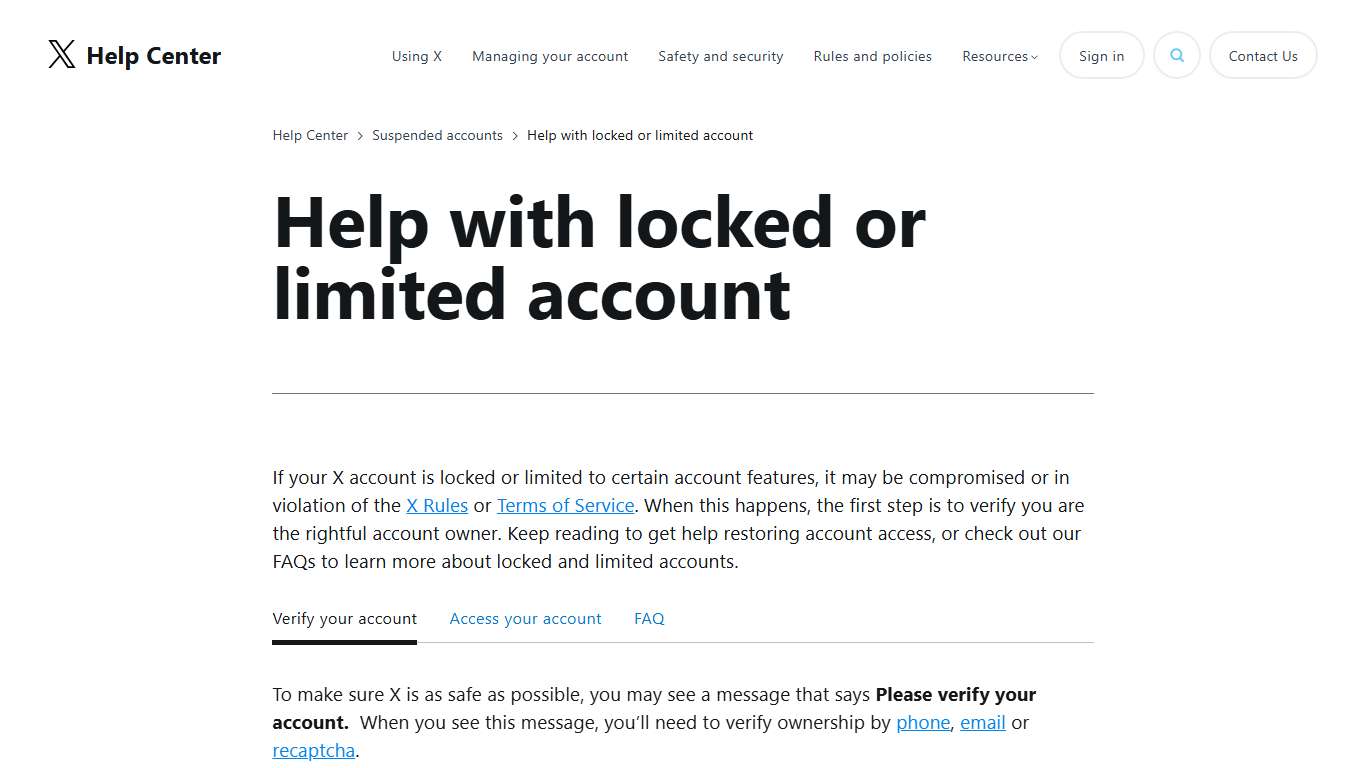 Locked or restricted X accounts X Help